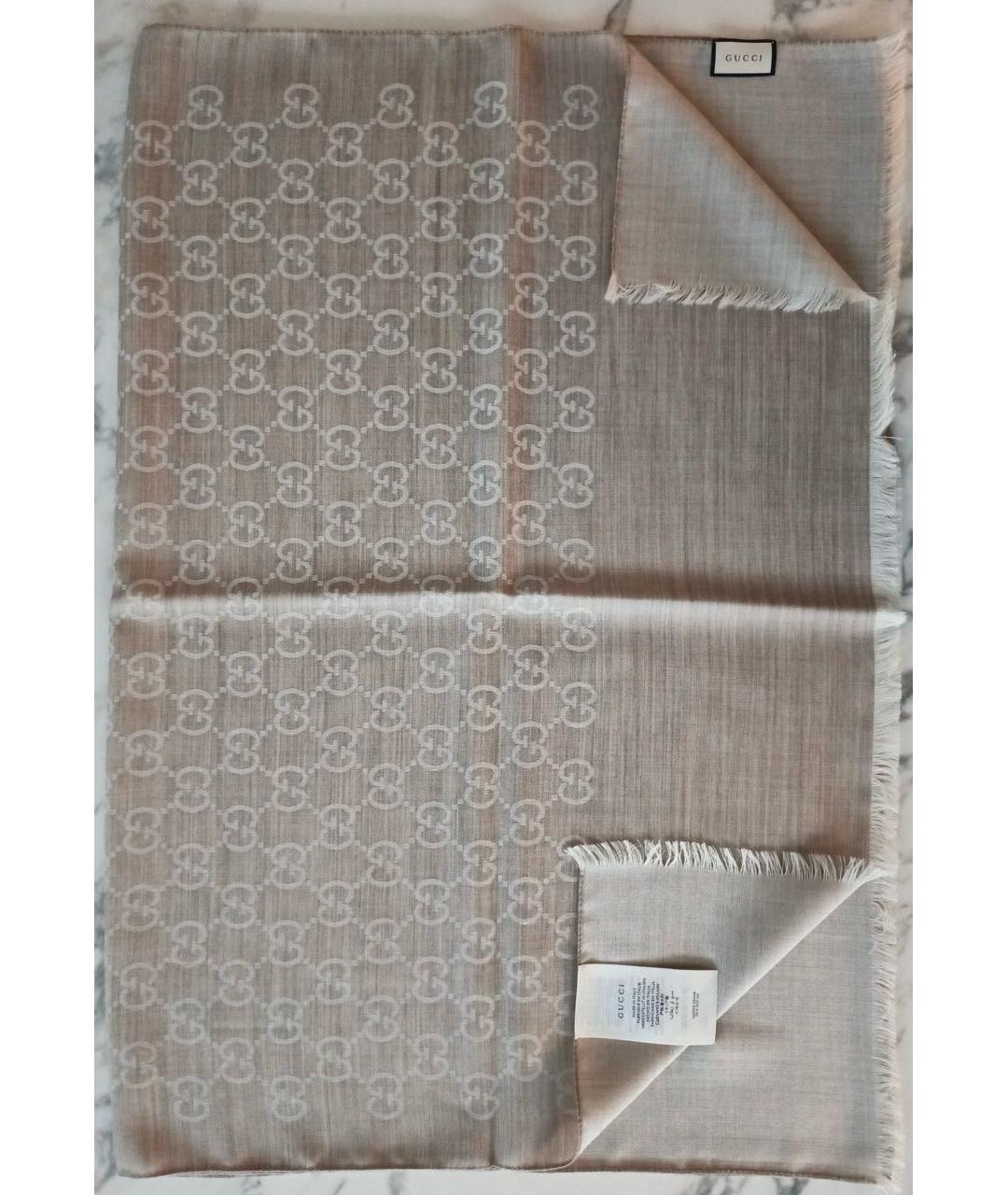 GUCCI Бежевый шерстяной шарф, фото 5
