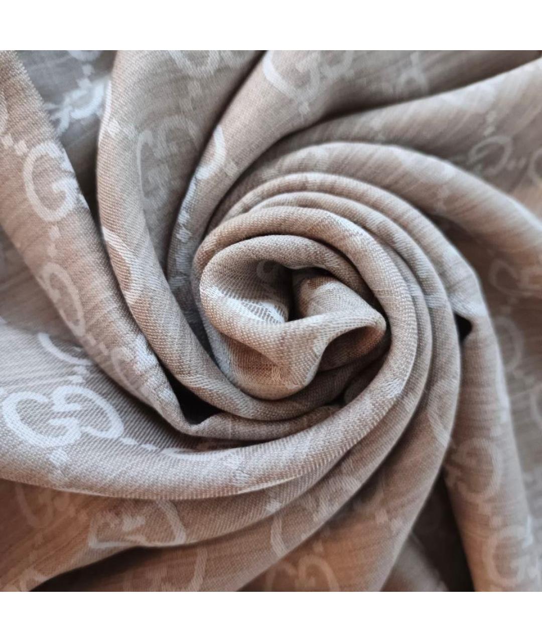 GUCCI Бежевый шерстяной шарф, фото 2