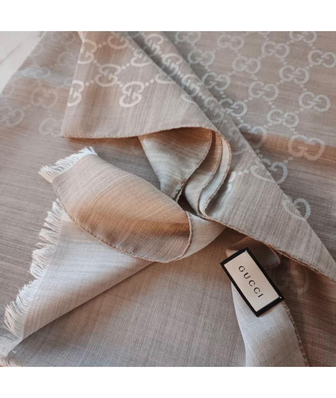 GUCCI Бежевый шерстяной шарф, фото 6