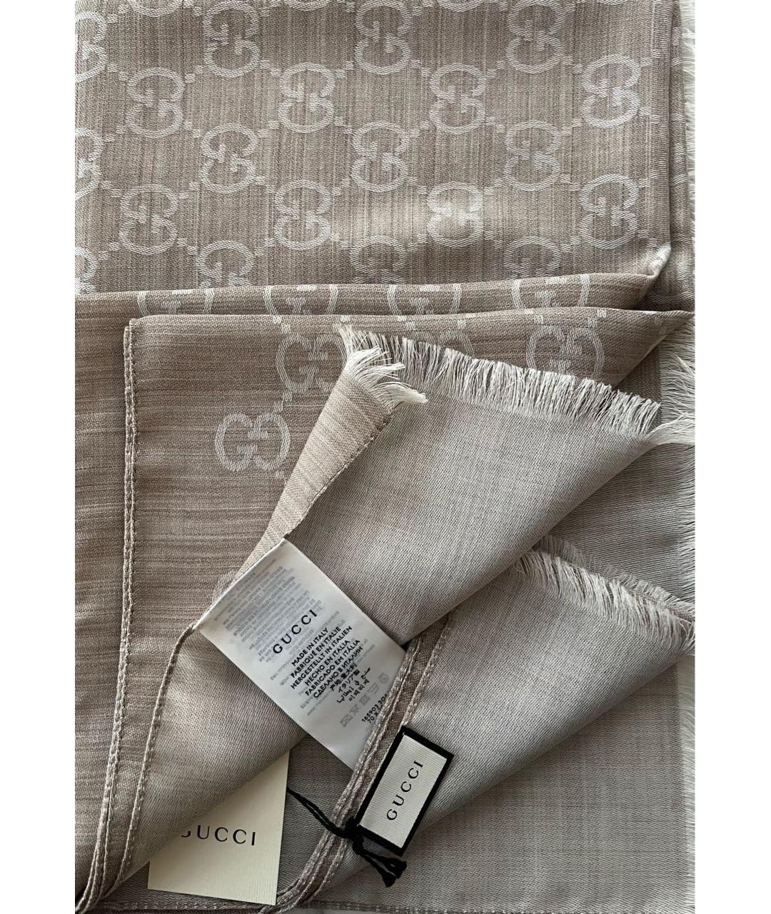 GUCCI Бежевый шерстяной шарф, фото 4