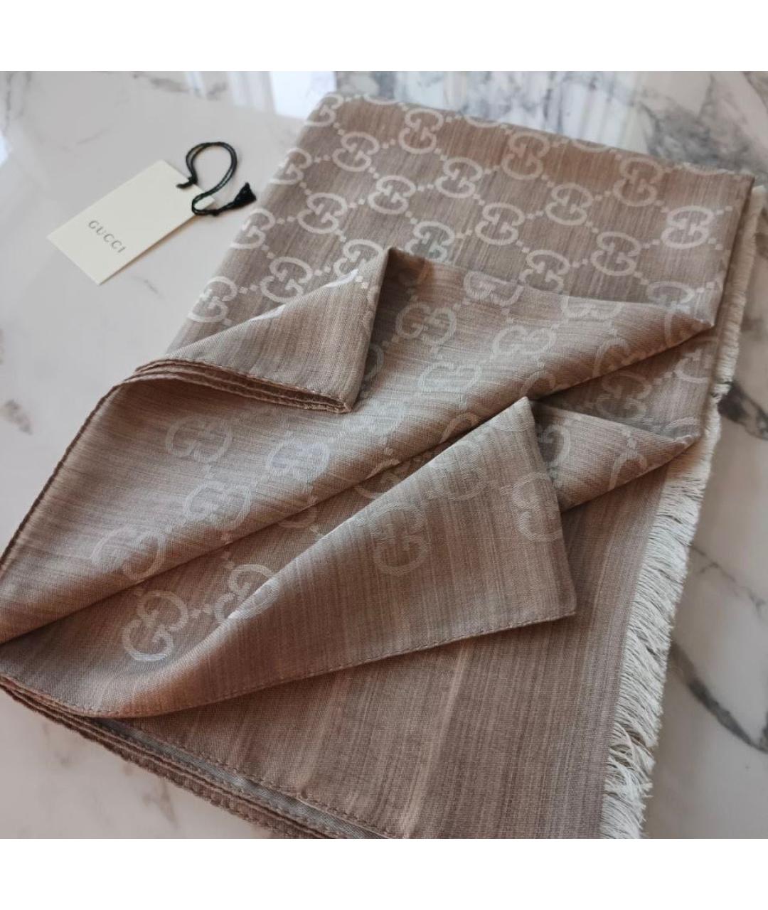 GUCCI Бежевый шерстяной шарф, фото 7