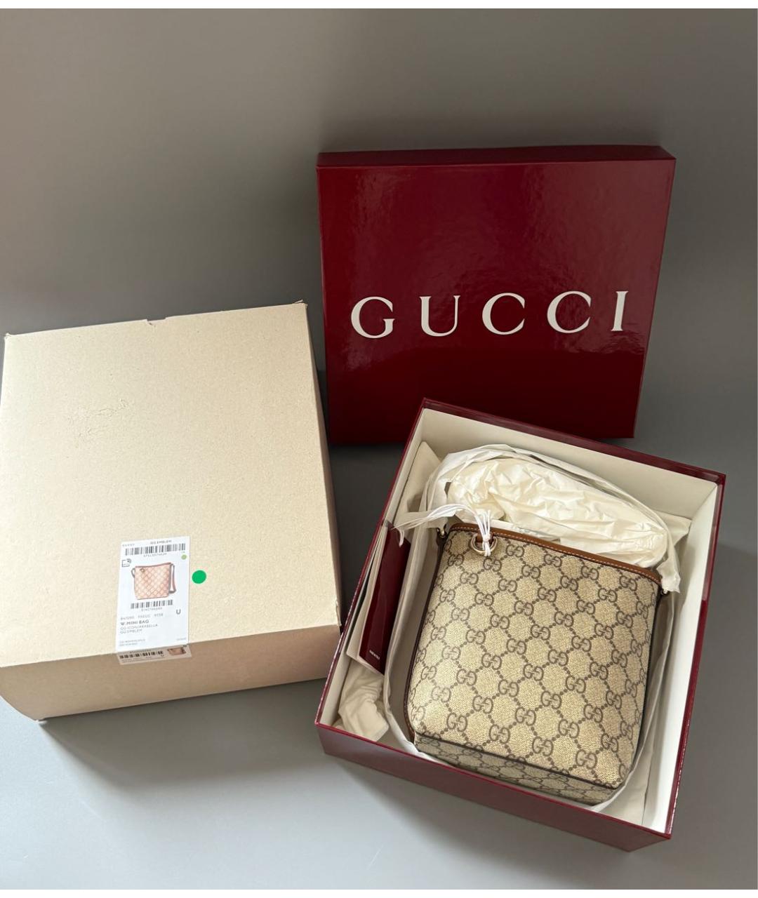 GUCCI Бежевая кожаная сумка через плечо, фото 5