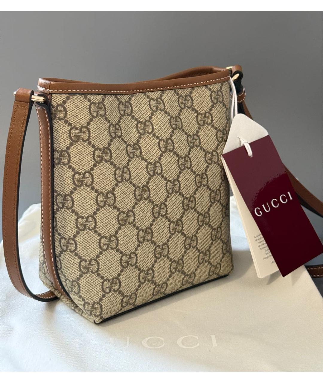 GUCCI Бежевая кожаная сумка через плечо, фото 2