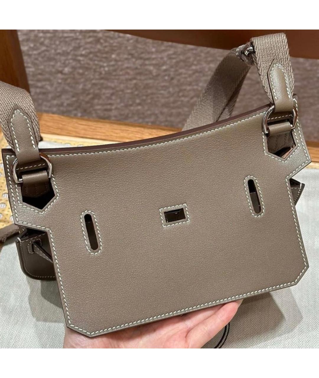 HERMES Бежевая кожаная сумка через плечо, фото 4