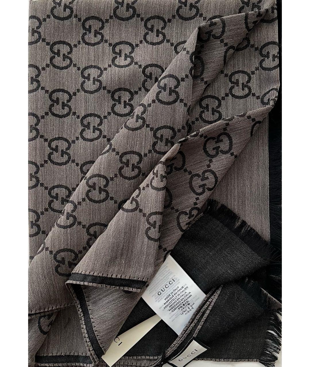 GUCCI Коричневый шерстяной шарф, фото 6