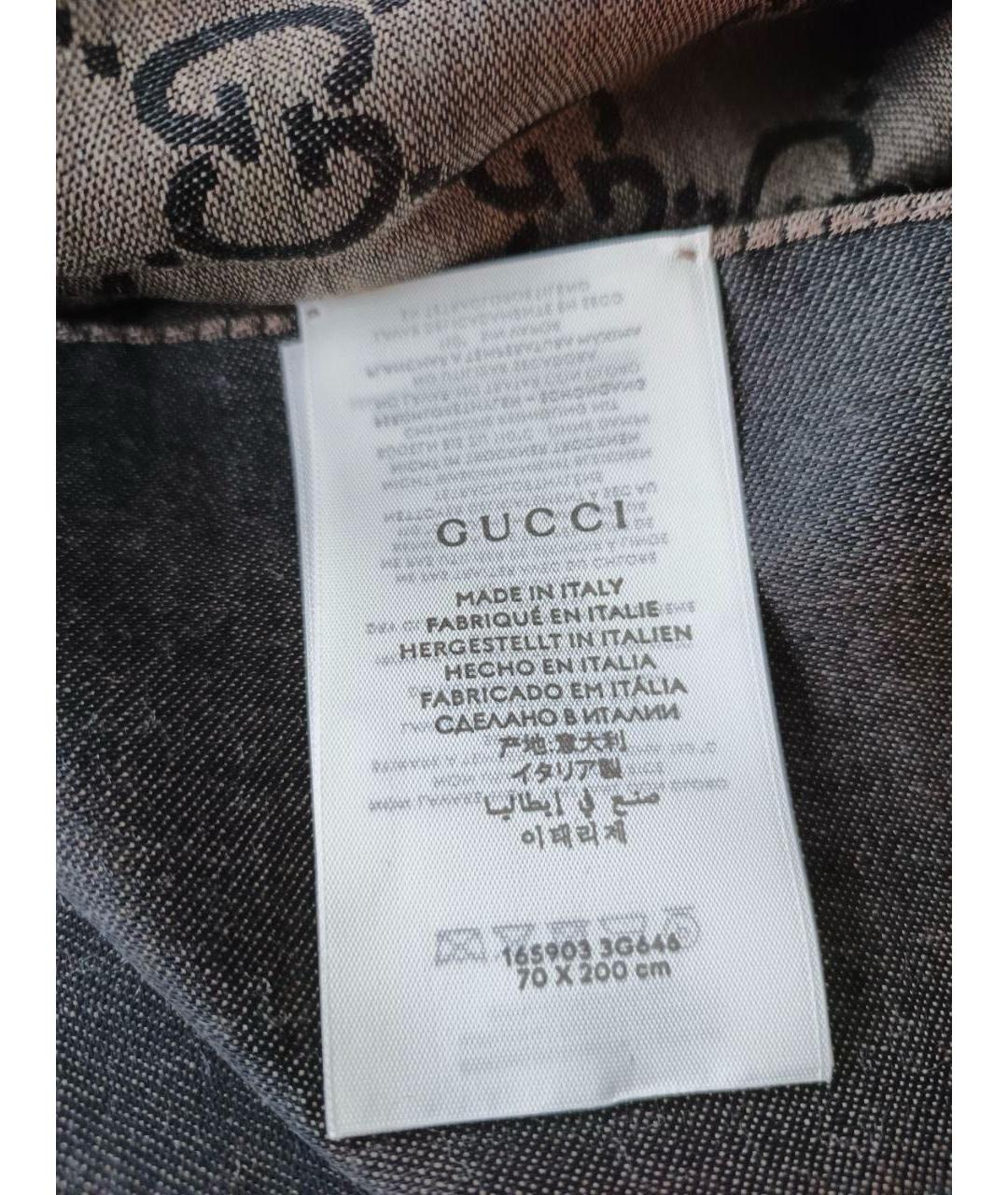 GUCCI Коричневый шерстяной шарф, фото 4