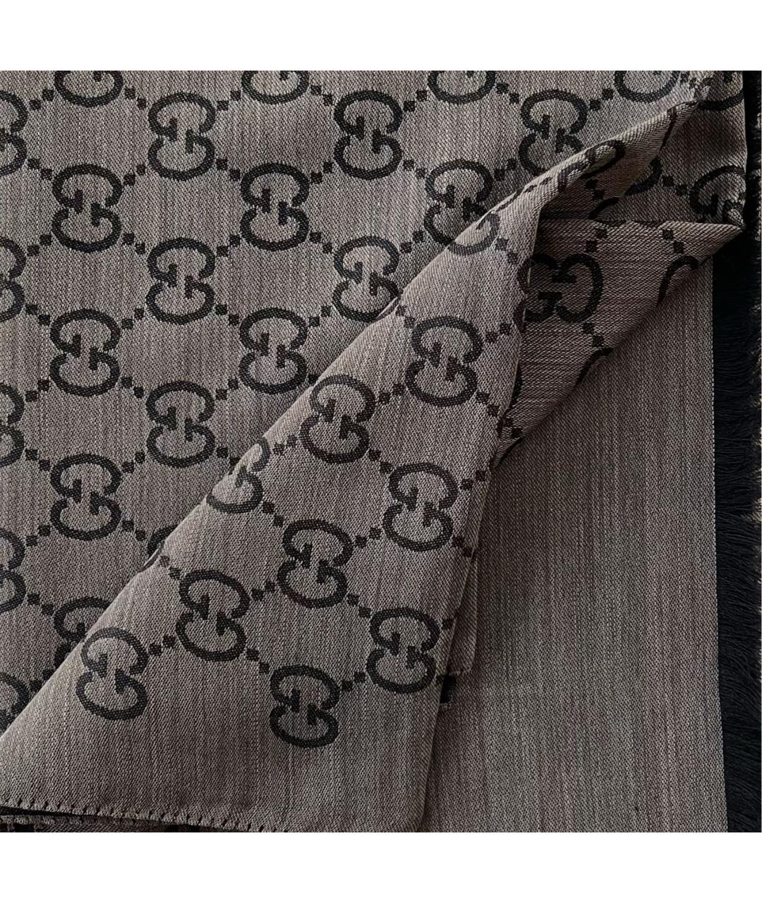 GUCCI Коричневый шерстяной шарф, фото 7