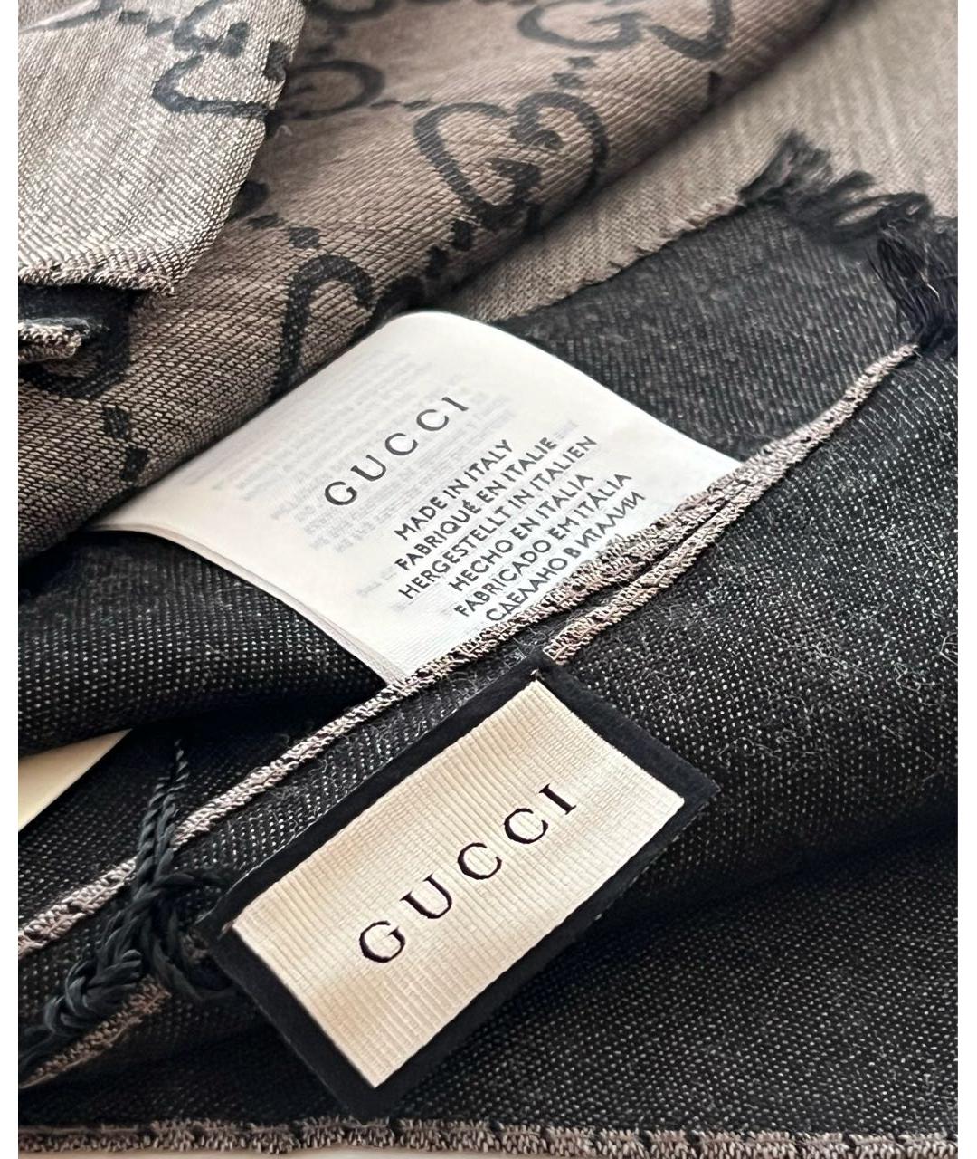 GUCCI Коричневый шерстяной шарф, фото 5