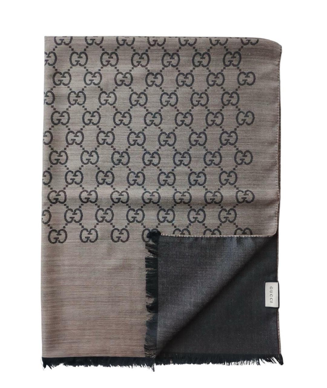 GUCCI Коричневый шерстяной шарф, фото 1