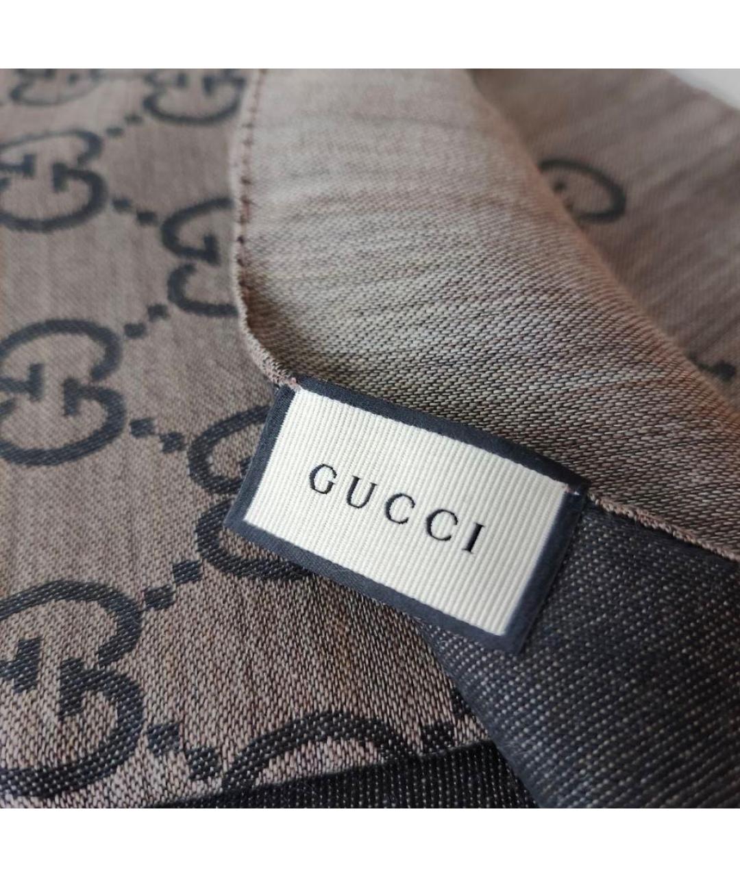 GUCCI Коричневый шерстяной шарф, фото 3