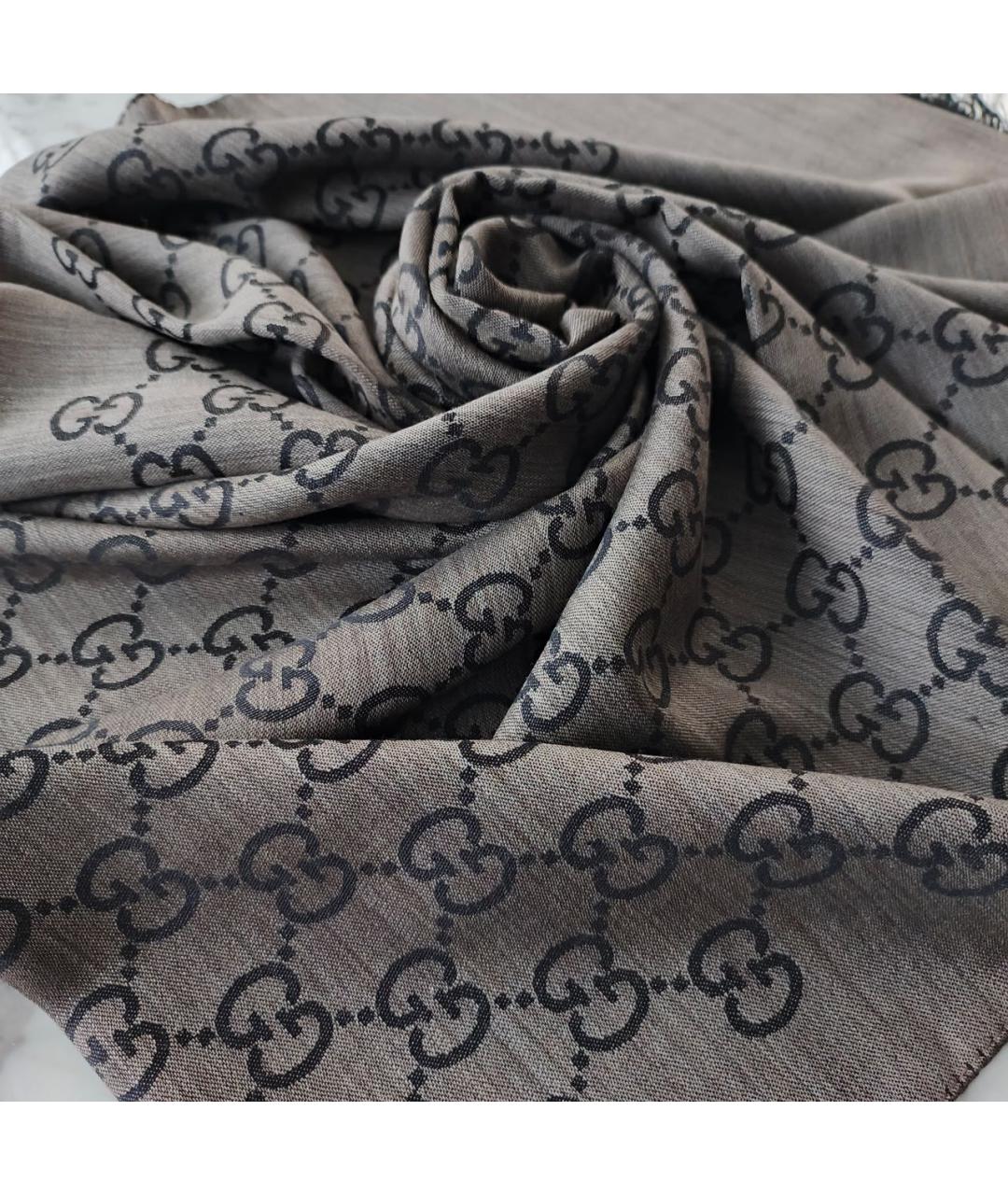 GUCCI Коричневый шерстяной шарф, фото 8