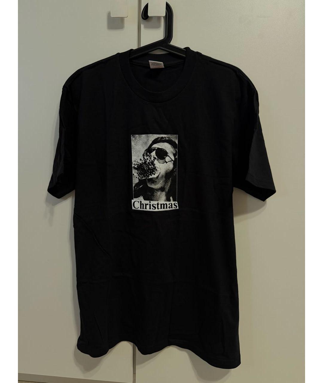 SUPREME Черная хлопковая футболка, фото 2