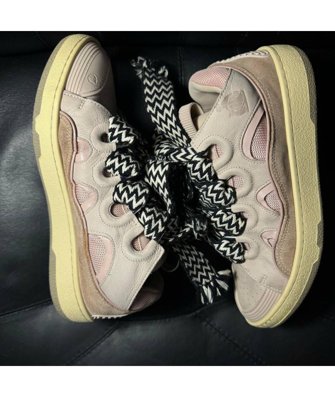 LANVIN Бежевые текстильные низкие кроссовки / кеды, фото 4