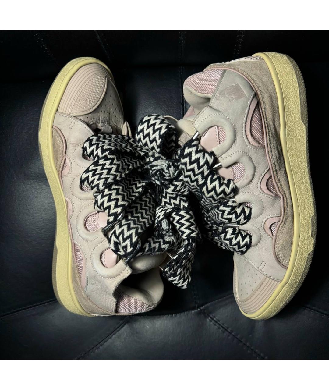 LANVIN Бежевые текстильные низкие кроссовки / кеды, фото 4