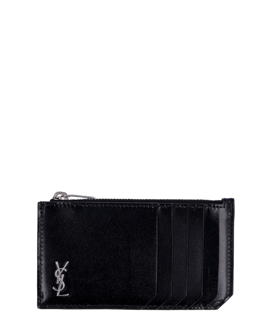 SAINT LAURENT Черный кожаный кардхолдер, фото 1