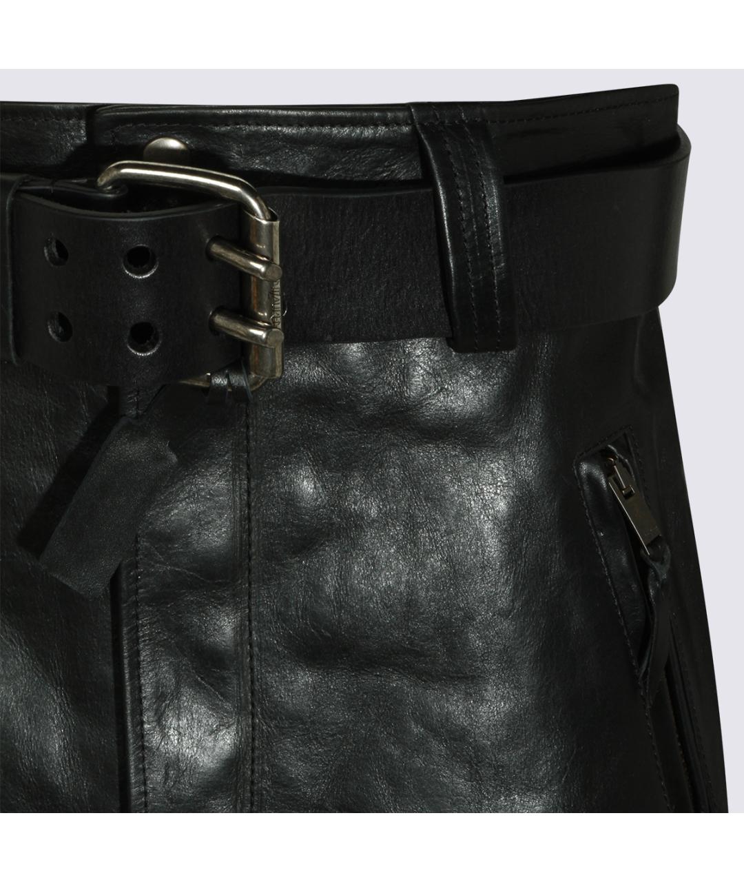 SAINT LAURENT Черная кожаная юбка миди, фото 4