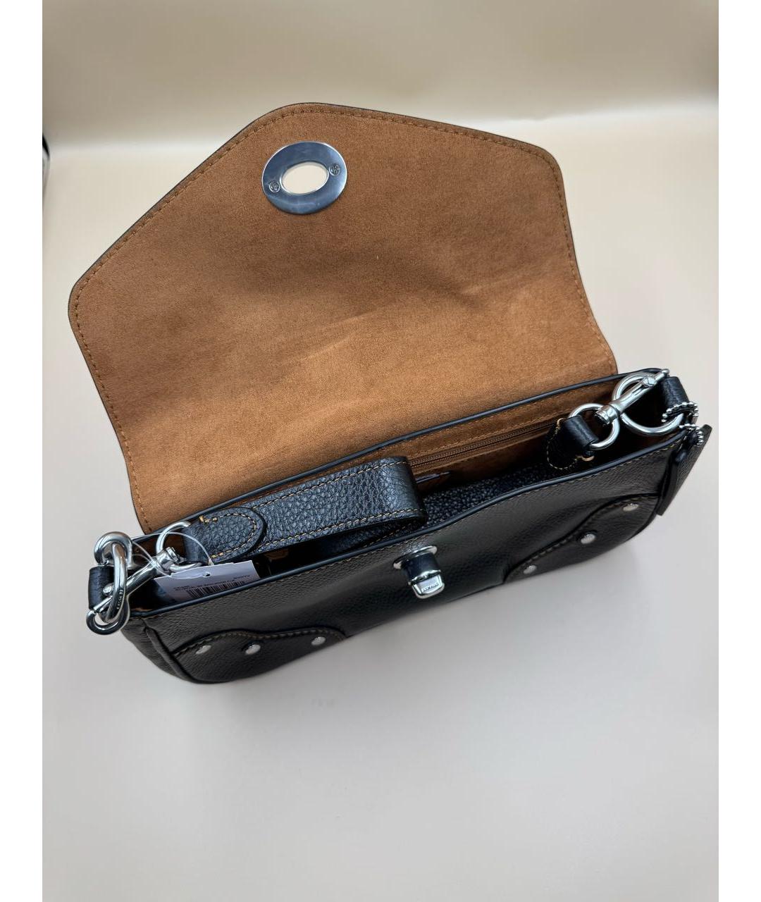 COACH Черная кожаная сумка через плечо, фото 5