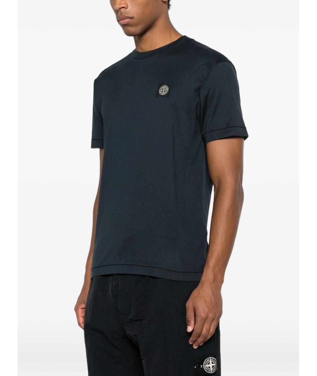 STONE ISLAND Темно-синяя хлопковая футболка, фото 2