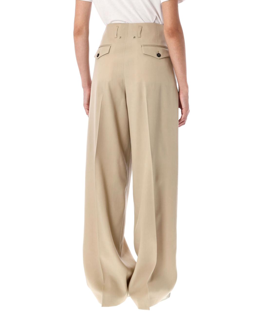 GOLDEN GOOSE DELUXE BRAND Бежевые шерстяные прямые брюки, фото 2