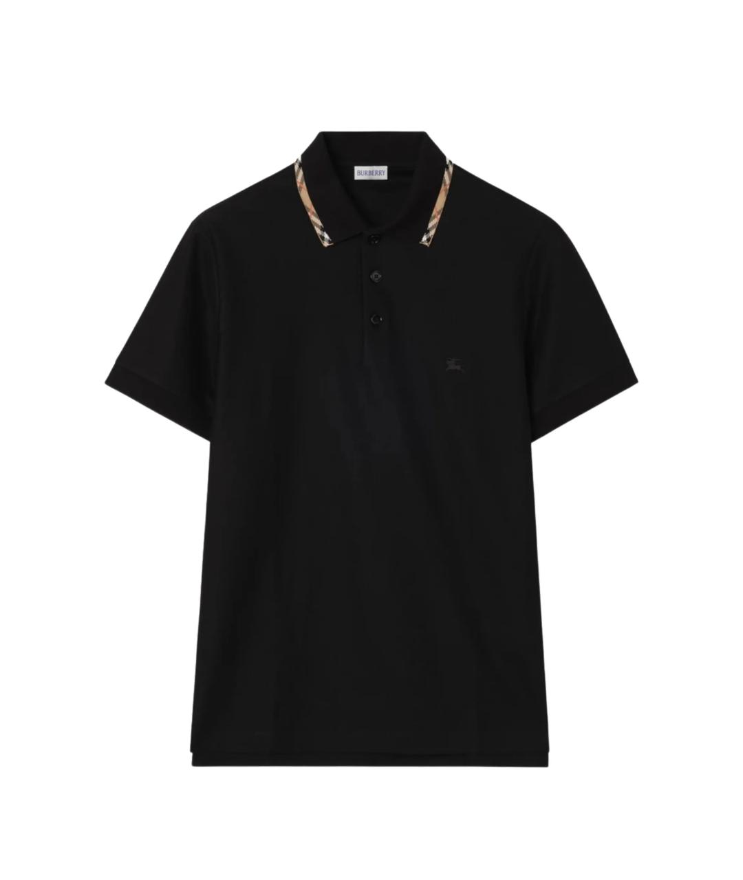 BURBERRY Черное хлопковое поло с коротким рукавом, фото 1