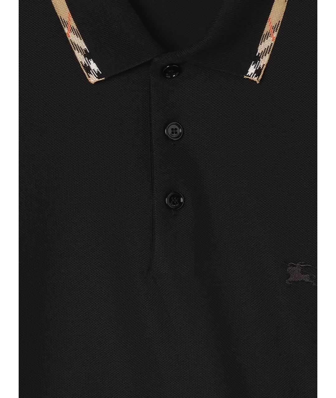 BURBERRY Черное хлопковое поло с коротким рукавом, фото 2