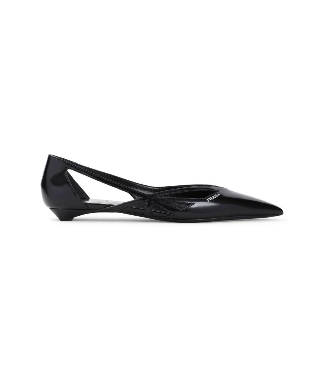 PRADA Черные кожаные лодочки на низком каблуке, фото 5