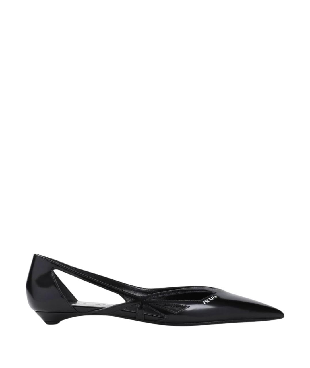 PRADA Черные кожаные лодочки на низком каблуке, фото 1