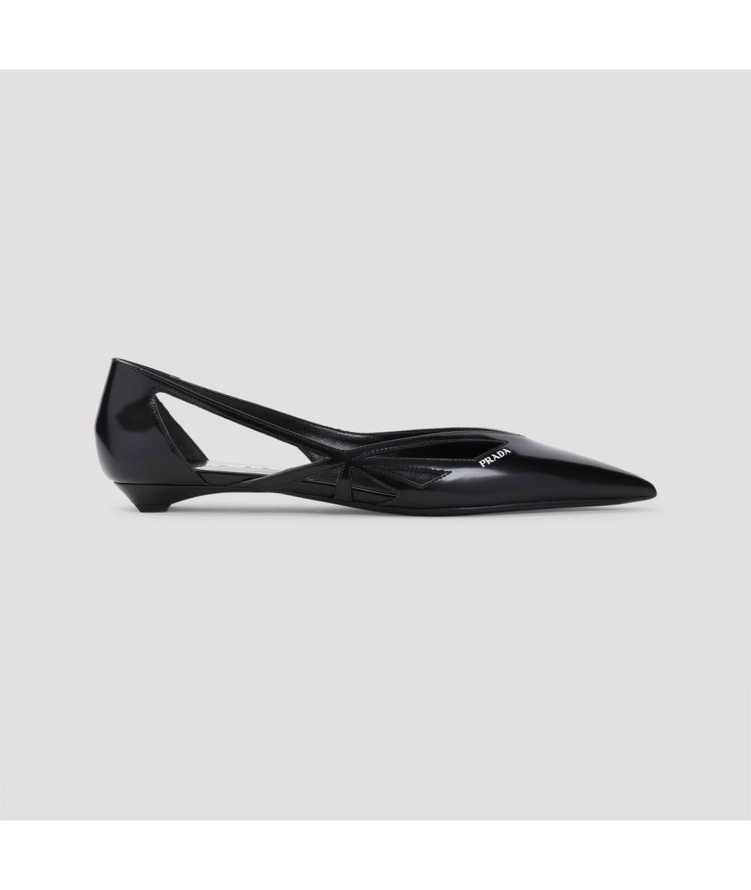 PRADA Черные кожаные лодочки на низком каблуке, фото 2