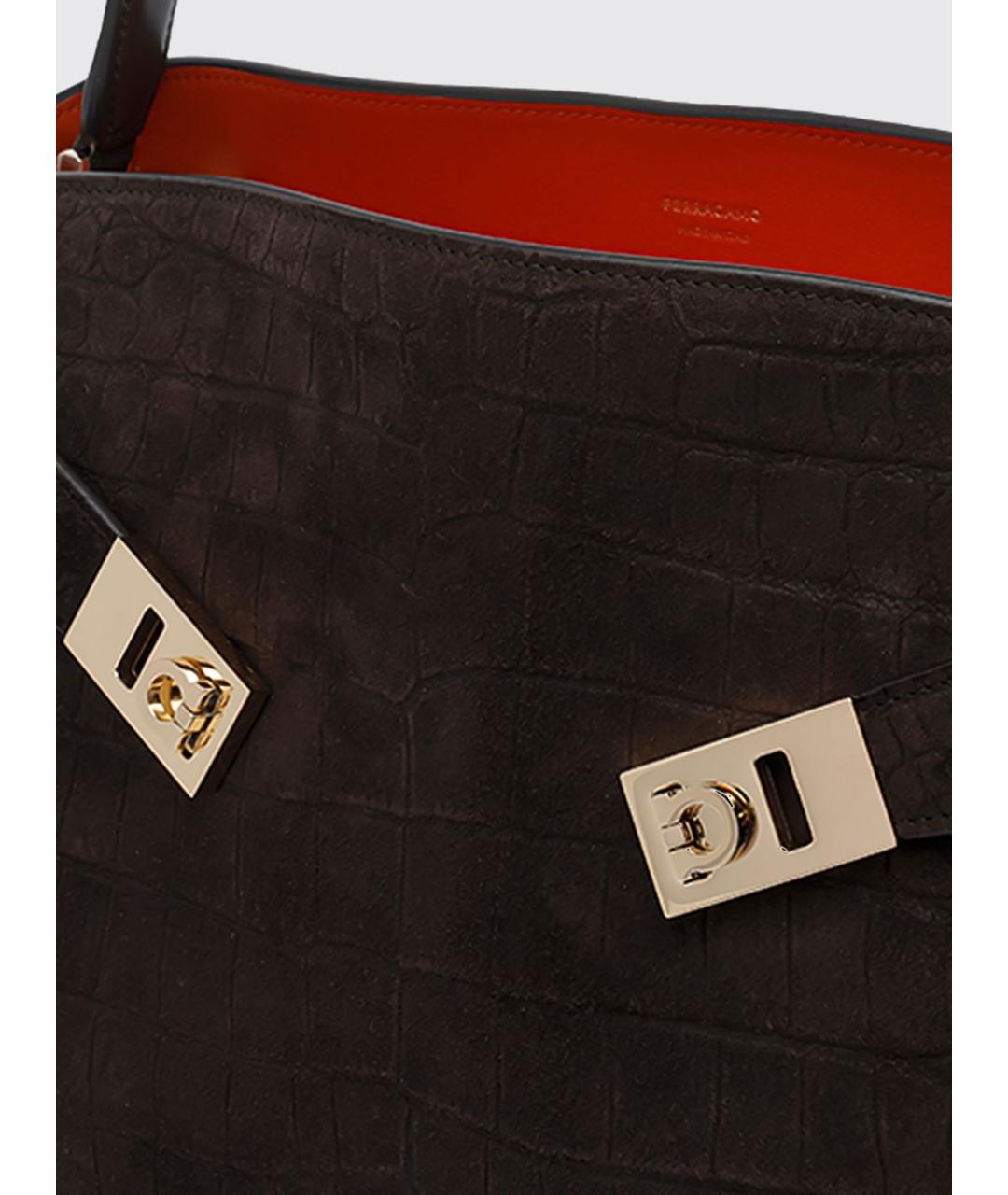 FERRAGAMO Коричневая замшевая сумка тоут, фото 4