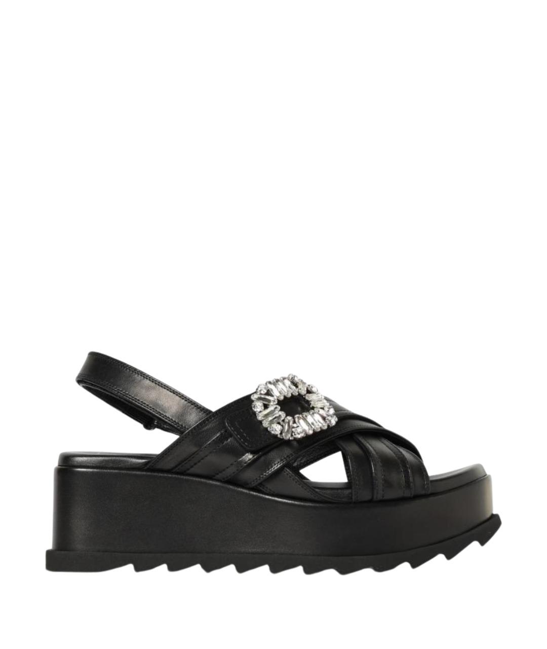 ROGER VIVIER Черные кожаные босоножки, фото 1