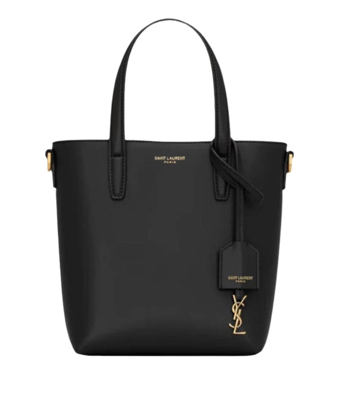 SAINT LAURENT Черная кожаная сумка тоут, фото 1