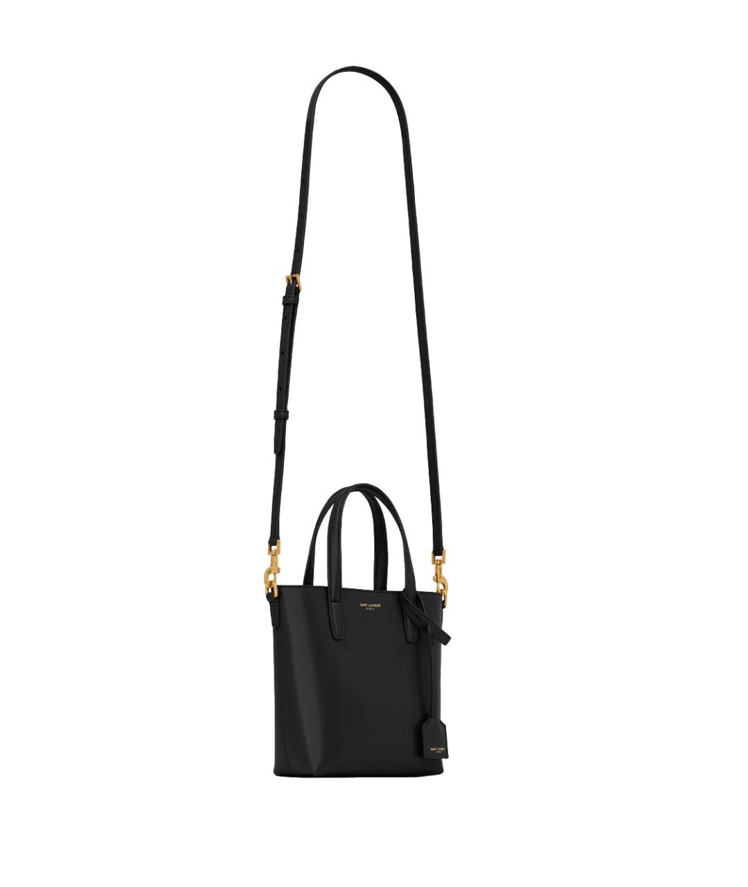 SAINT LAURENT Черная кожаная сумка тоут, фото 5