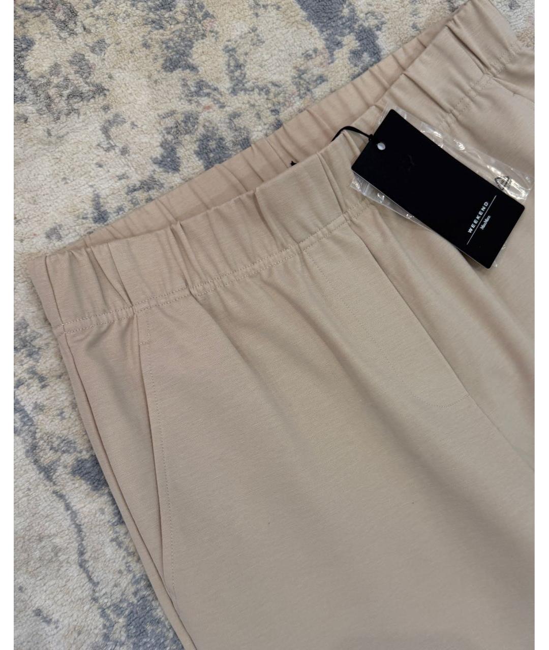 WEEKEND MAX MARA Бежевые хлопко-эластановые прямые брюки, фото 3