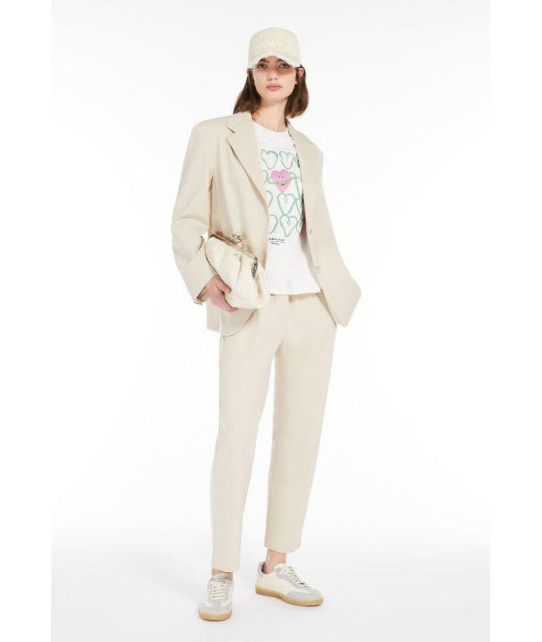 WEEKEND MAX MARA Бежевые хлопко-эластановые прямые брюки, фото 8