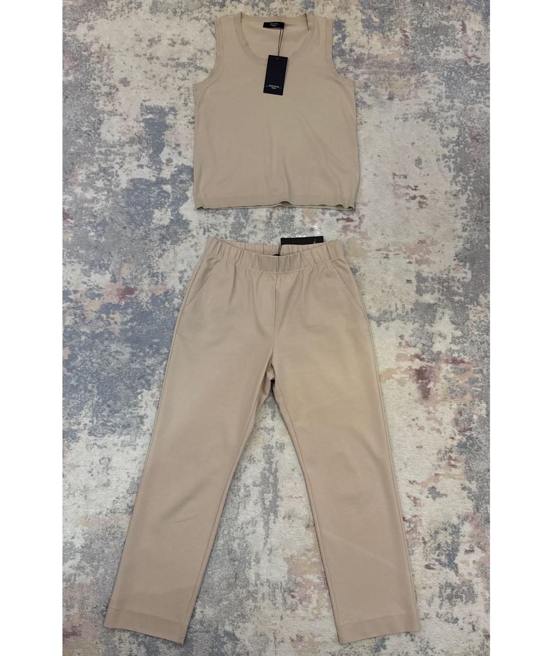 WEEKEND MAX MARA Бежевые хлопко-эластановые прямые брюки, фото 5