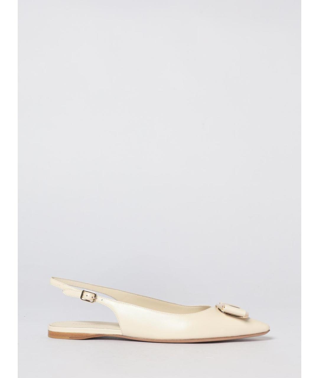 FERRAGAMO Бежевые кожаные балетки, фото 5