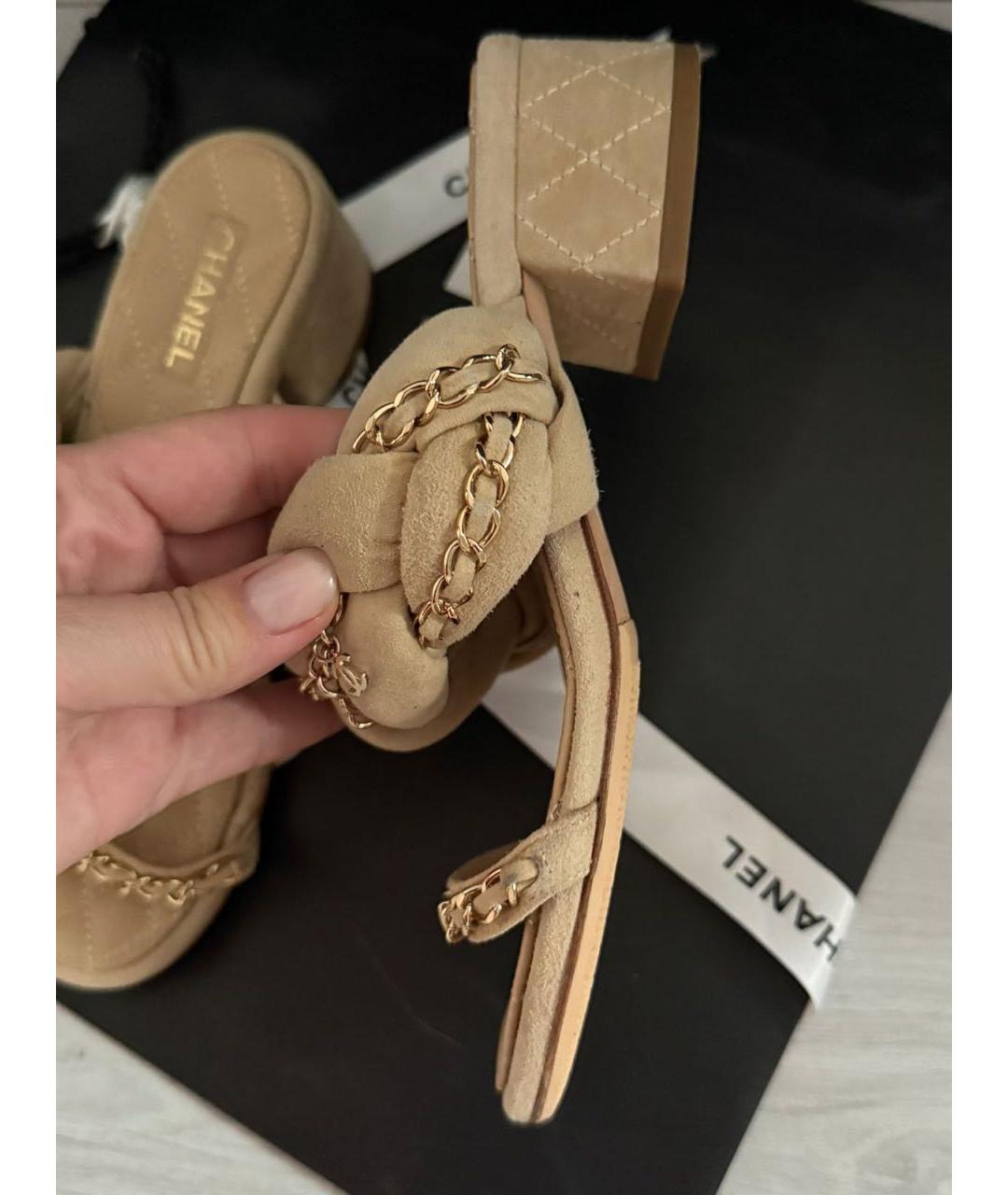 CHANEL Бежевые кожаные босоножки, фото 6