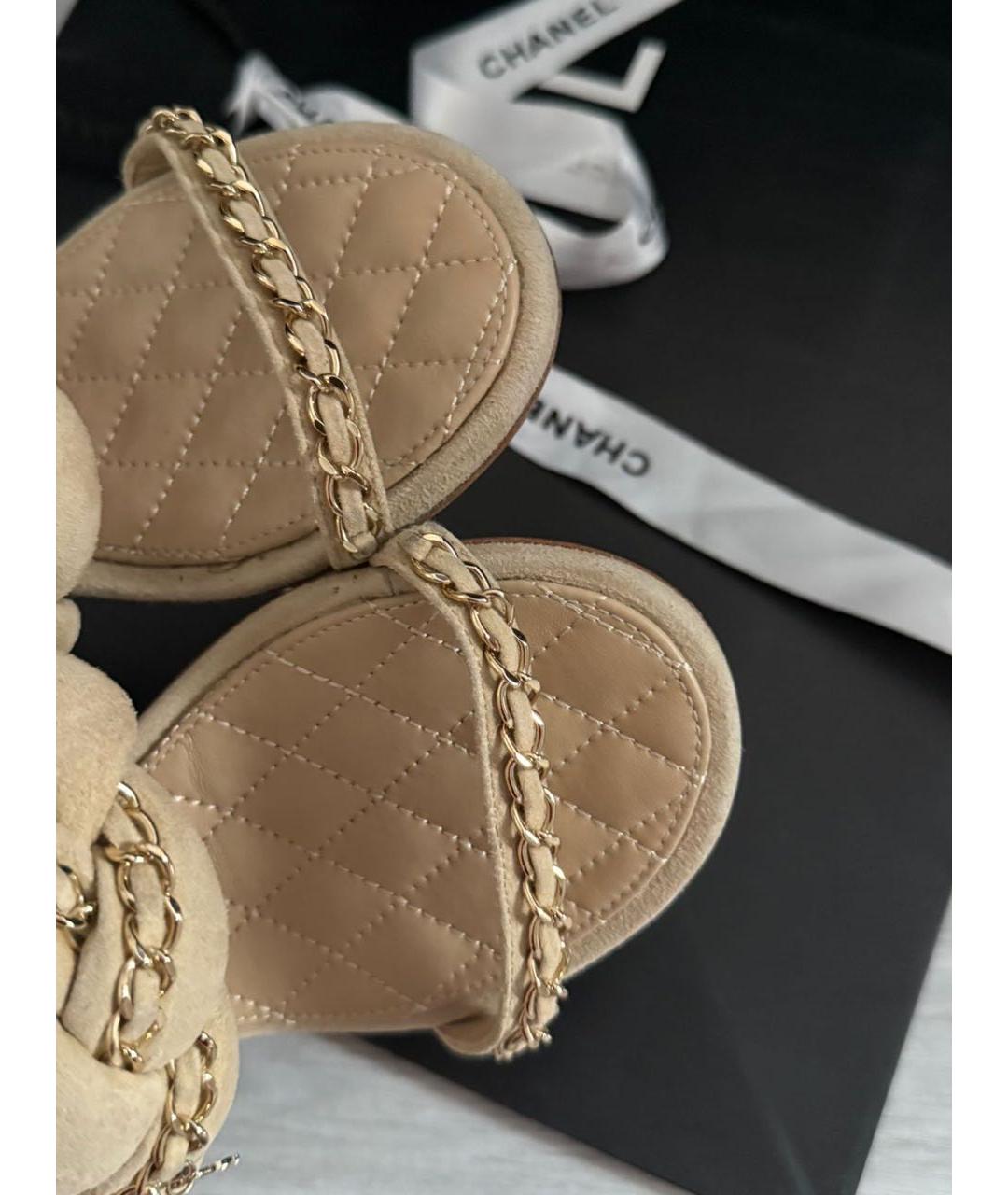 CHANEL Бежевые кожаные босоножки, фото 8