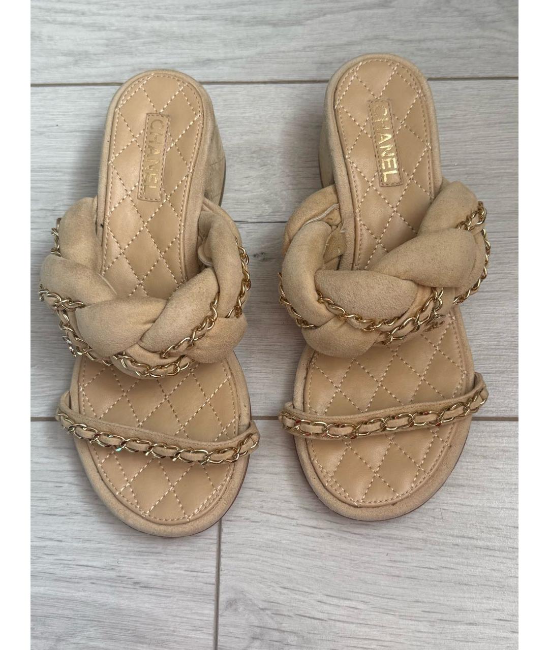 CHANEL Бежевые кожаные босоножки, фото 2