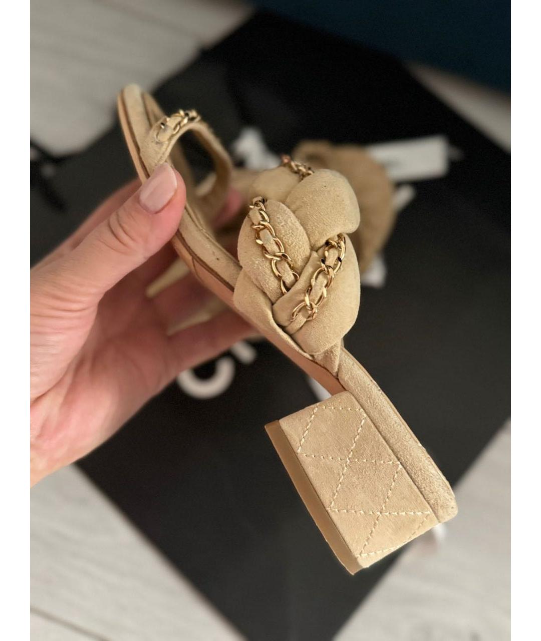 CHANEL Бежевые кожаные босоножки, фото 7