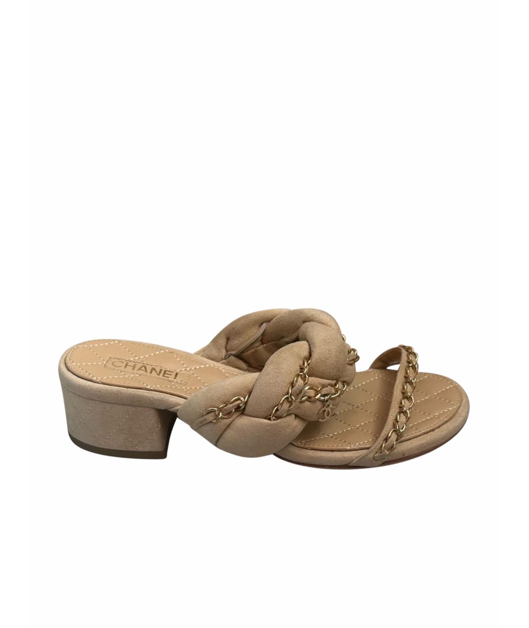 CHANEL Бежевые кожаные босоножки, фото 1