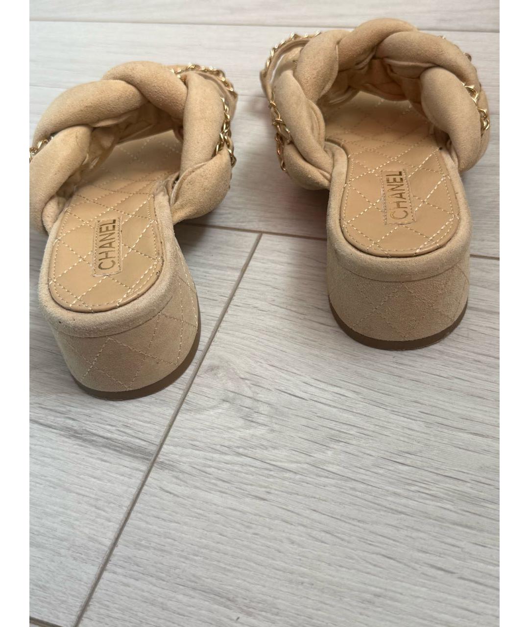 CHANEL Бежевые кожаные босоножки, фото 4