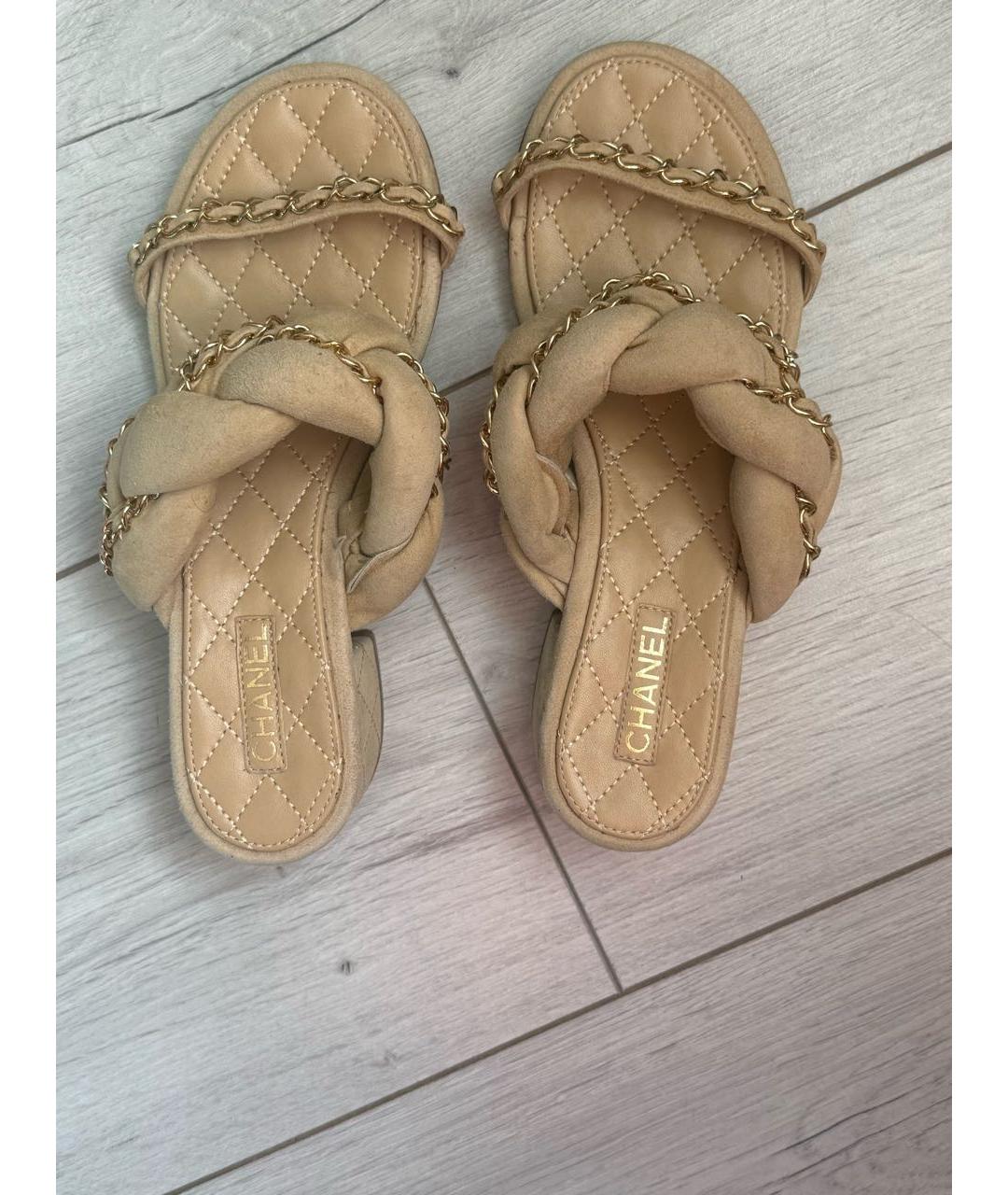 CHANEL Бежевые кожаные босоножки, фото 3