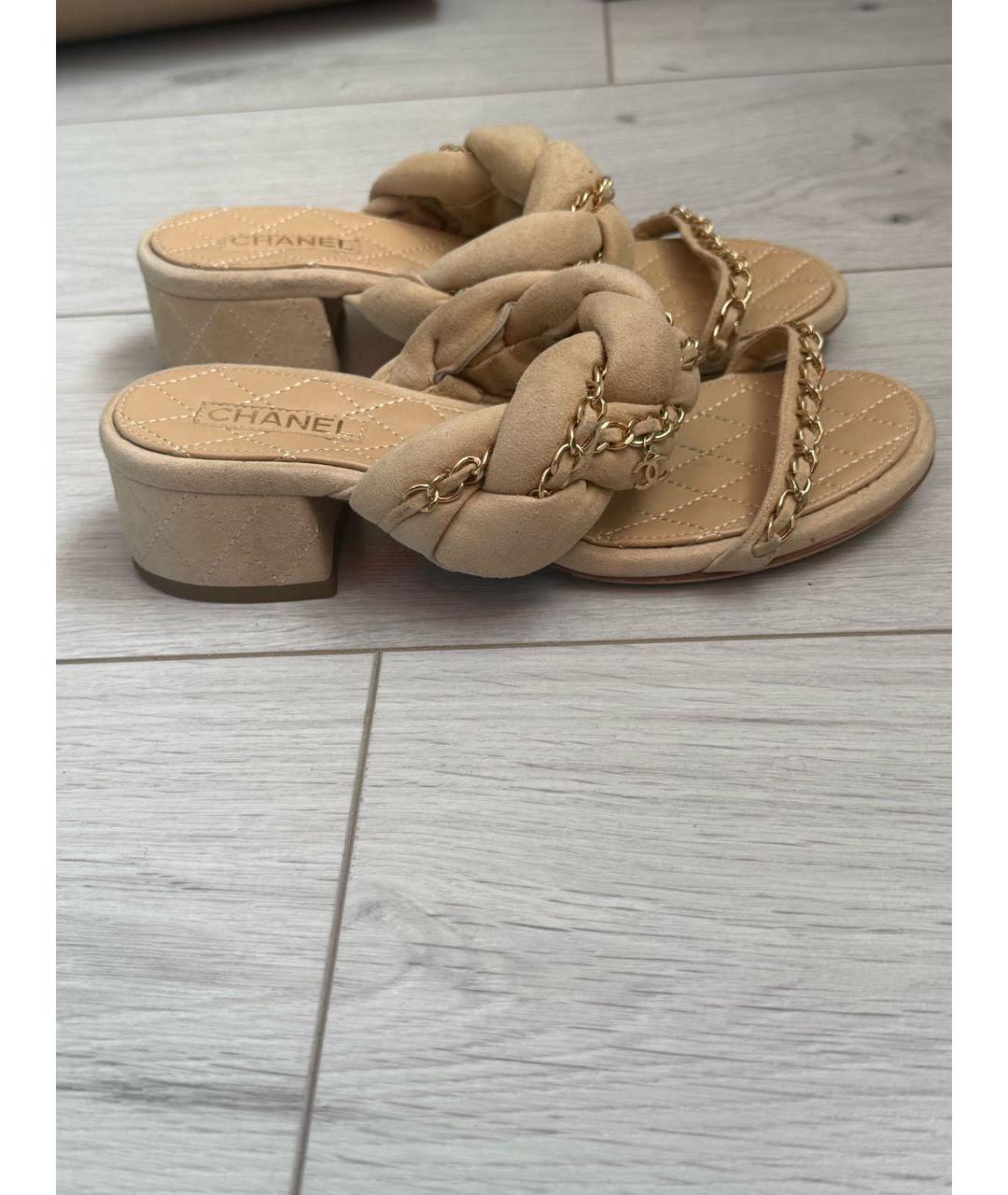 CHANEL Бежевые кожаные босоножки, фото 9