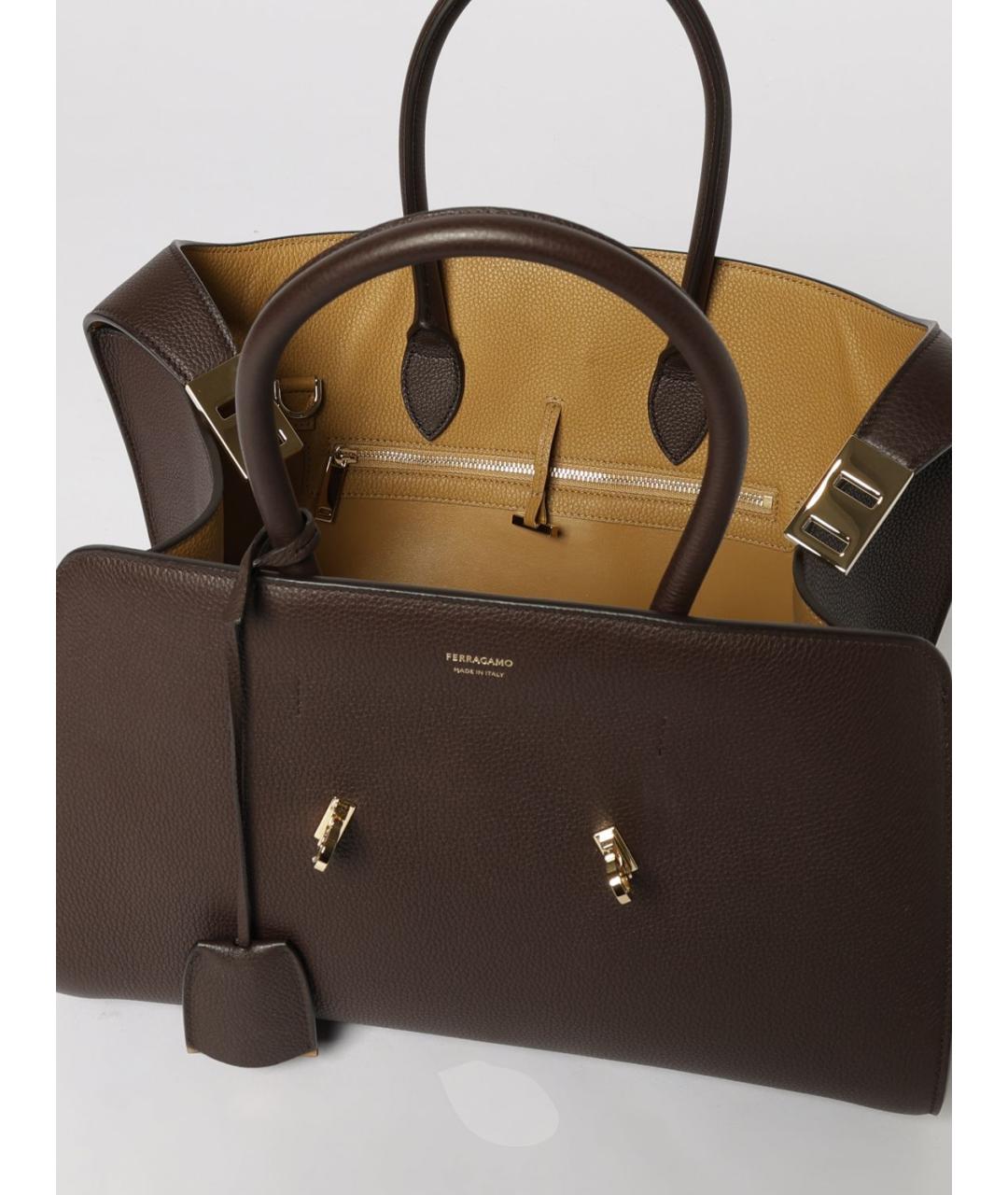 FERRAGAMO Коричневая кожаная сумка тоут, фото 5