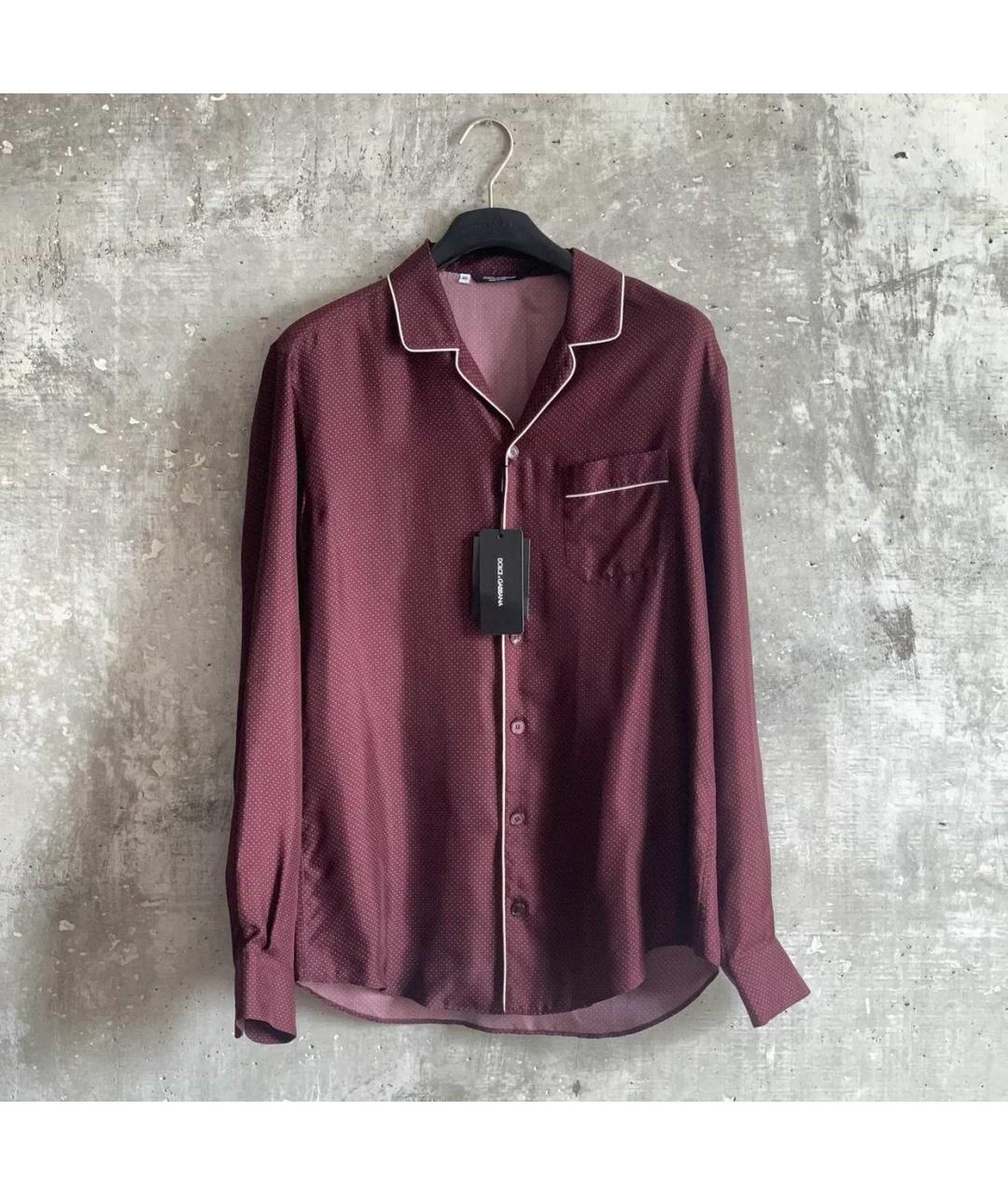 DOLCE&GABBANA Бордовая шелковая кэжуал рубашка, фото 10