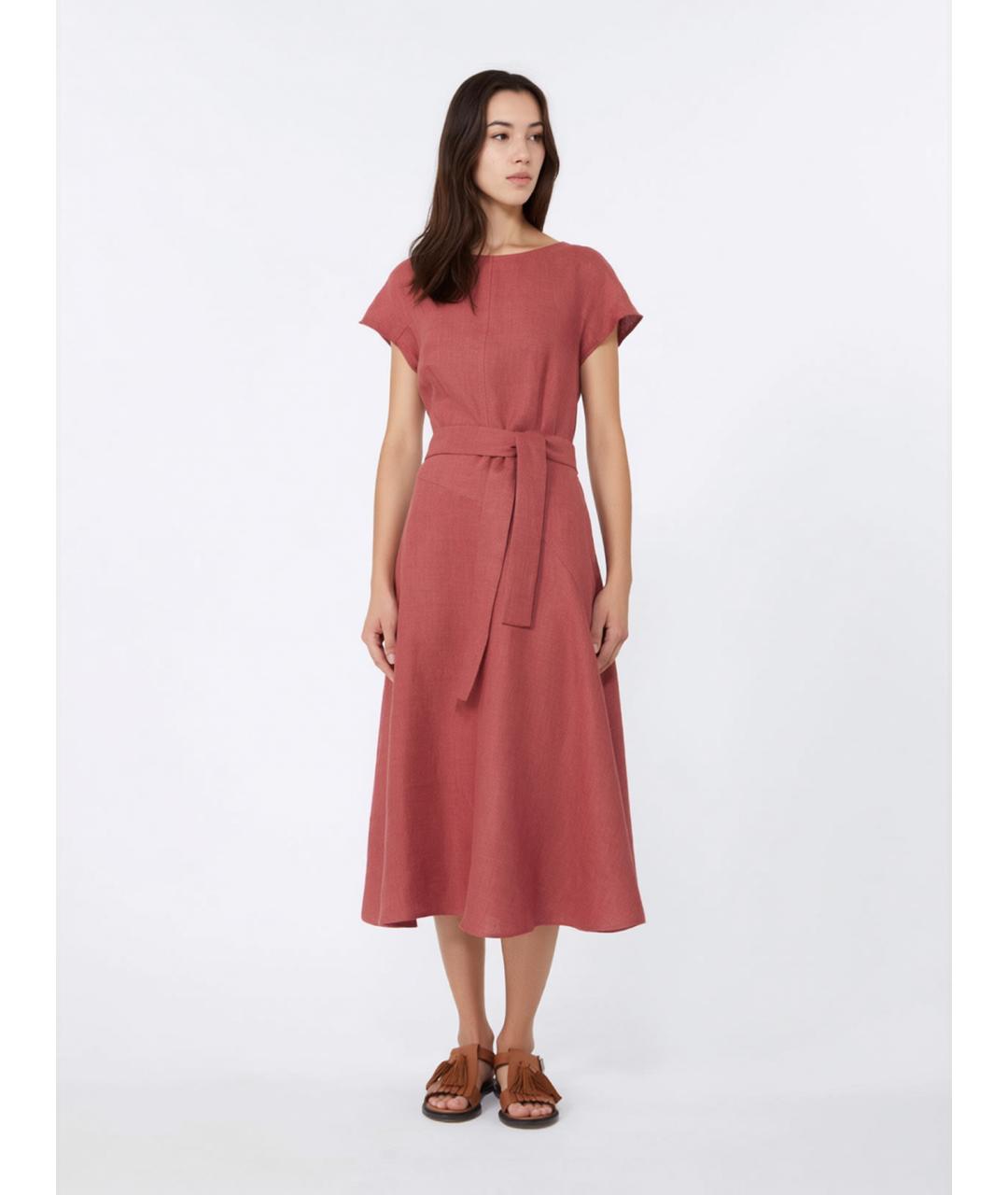 WEEKEND MAX MARA Бордовое льняное повседневное платье, фото 3