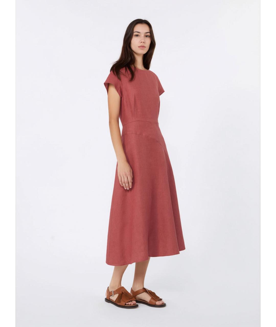 WEEKEND MAX MARA Бордовое льняное повседневное платье, фото 2