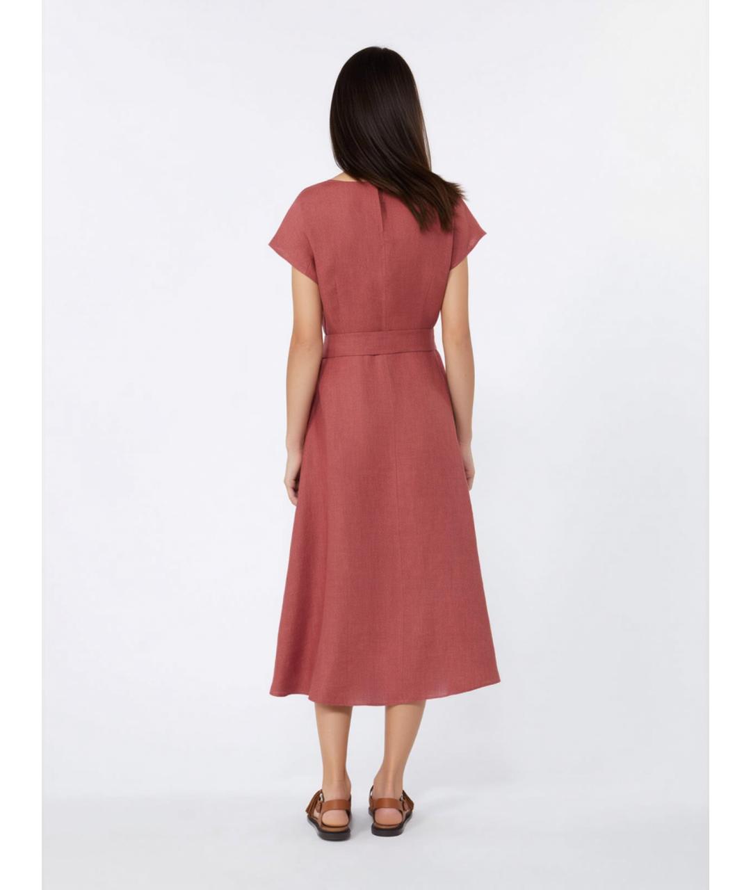WEEKEND MAX MARA Бордовое льняное повседневное платье, фото 4