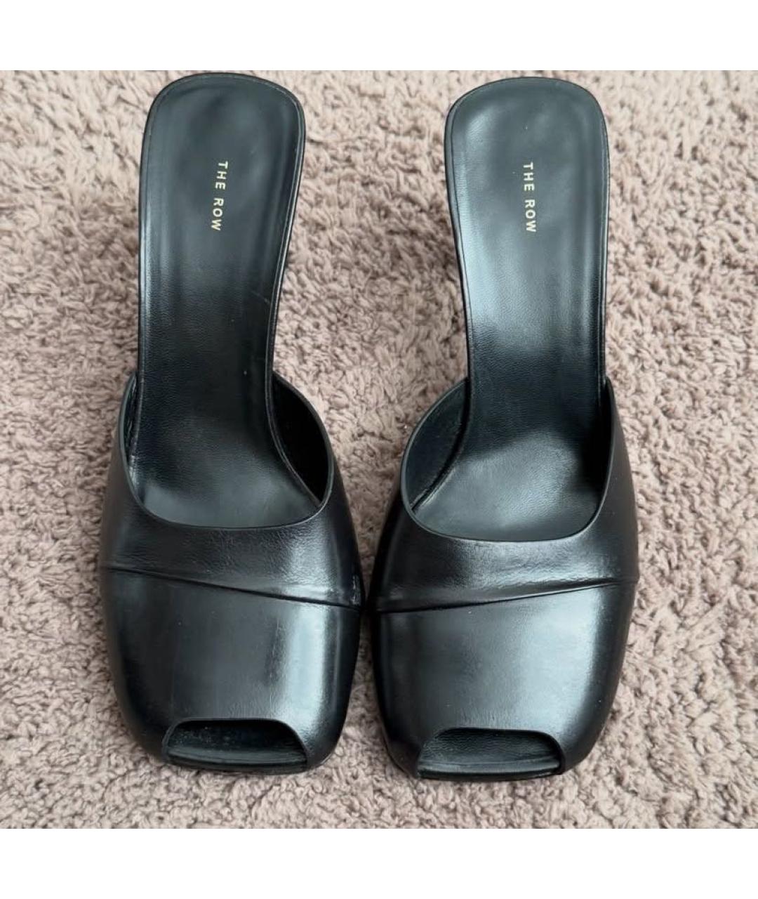 THE ROW Черные кожаные мюли, фото 4